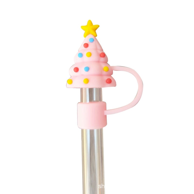 Christmas Holiday Silicone Straw Cap with Christmas Tree Santa Claus Snowman Design | Drink Accessories