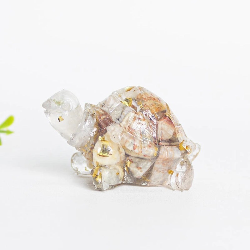 Minimalist Tortoise Figurine with Natural Crystal Accents|Home Decor