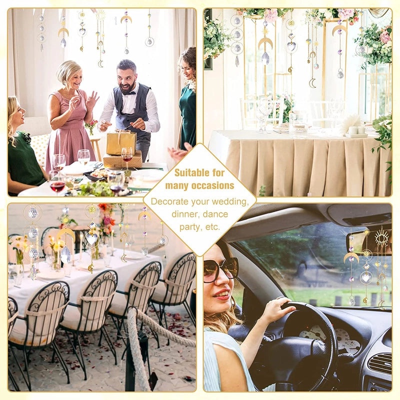 Minimalist Moon Crystal Copper Suncatcher Wind Chime Wall Hanging|Home Decor