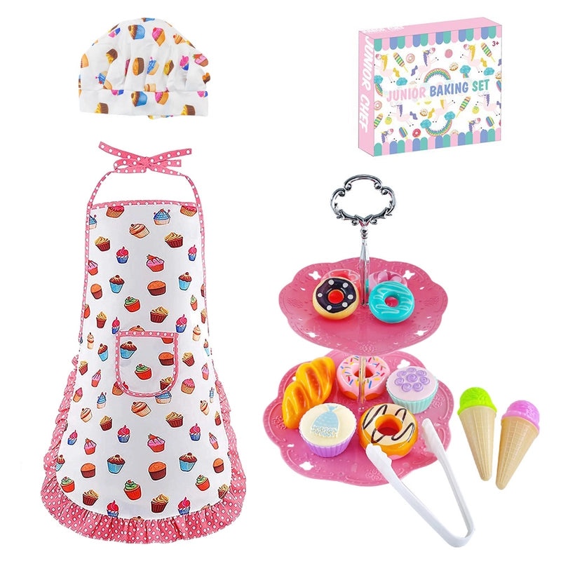 Kids Baking Apron with Cartoon Tool Set Play Kitchen Toy for Pretend Cooking|Kids & Baby > Toys > Role Play & Dress Up