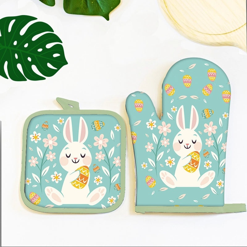 Cartoon Style Minimalist Polyester Apron with Heat Resistant Gloves|Kitchen Accessories