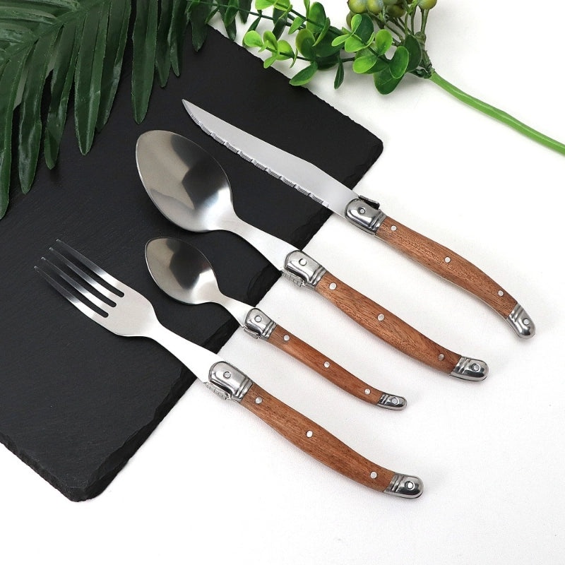 Pear Wooden Handle Stainless Steel Western Tableware Set|Kitchen & Dining