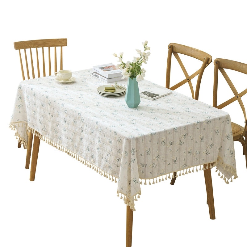 Fresh Daisy Floral Cotton Linen Tablecloth for Coffee and Dining Tables|Home Decor Table Linens