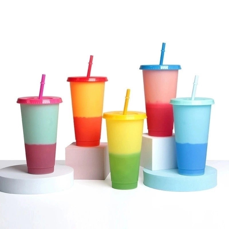 Temperature Sensitive Color Changing Plastic Straw Cup 710ml Reusable Drinkware|Drinkware & Cups