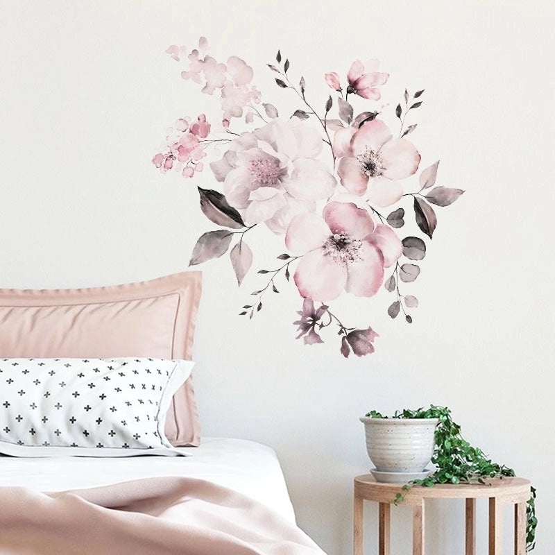 Watercolor Pink Flower Wall Sticker, 30 Pieces, Removable Home Decor Background | Home Decor & Wall Art