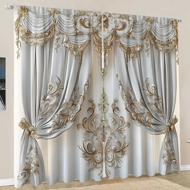 2PCS Floral Pattern 3D Digital Print Curtains | Home Decor Curtains