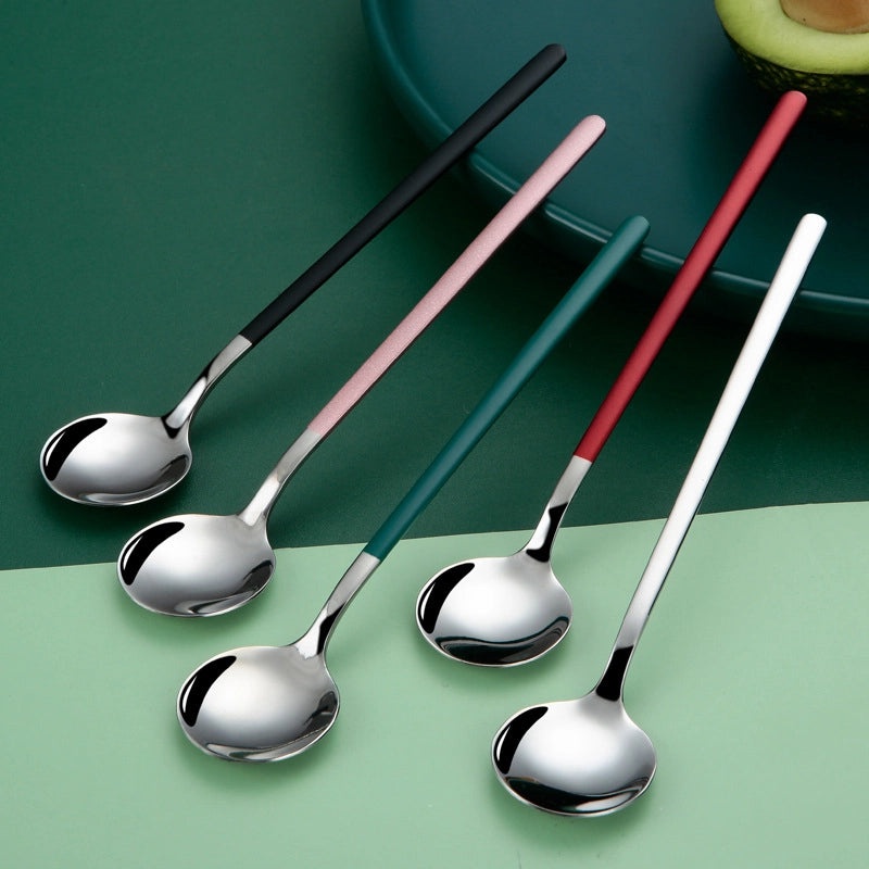 网红小圆勺304不锈钢甜品勺咖啡搅拌勺钛金小勺礼品|餐具厨具