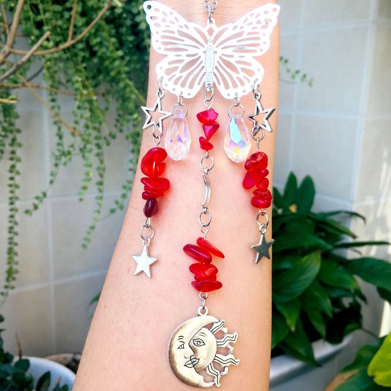Christmas Pastoral Sun and Butterfly Crystal Pendant Wind Chime Wall Hanging|Home Decor