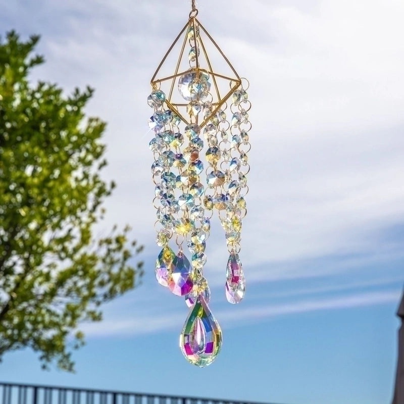 Elegant White Crystal Water Droplets Suncatcher Wind Chime Decorative Wall Hanging|Home Decor