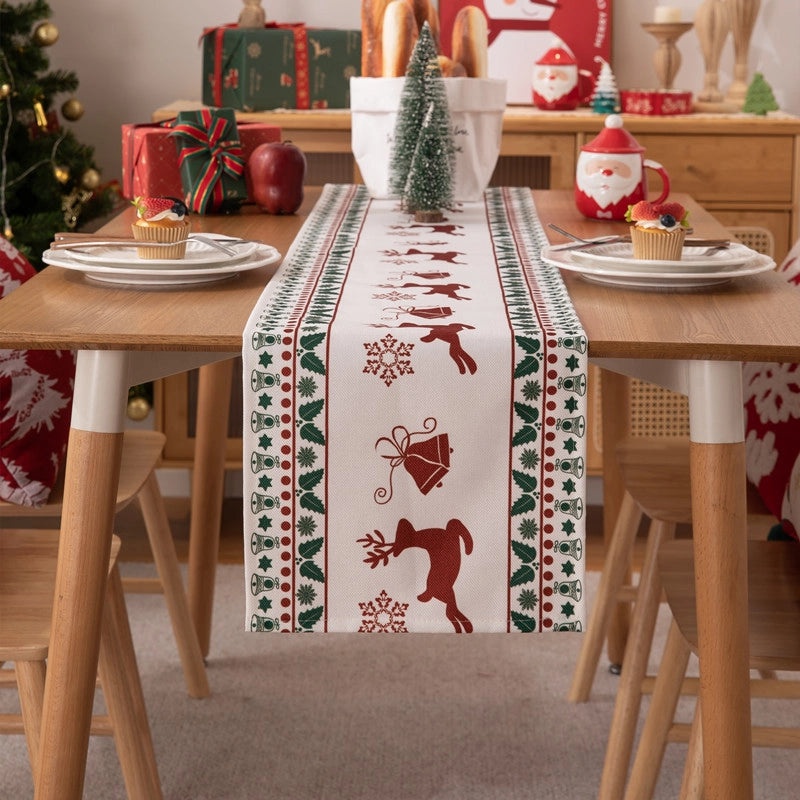 Elegant Christmas Deer Polyester Tablecloth Holiday Dining Decor