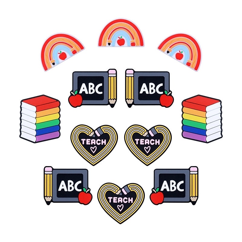 Rainbow Pencil Silicone Beads for DIY Jewelry Making Kids Cartoon Blackboard Loose Beads|Children's Craft Supplies