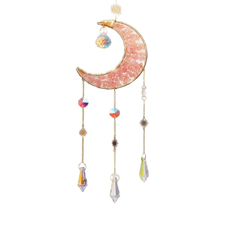 Geometric Star and Moon Crystal Metal Suncatcher Wind Chime | Home Decor & Wall Art