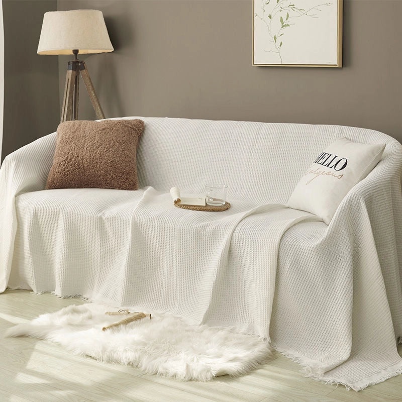 Waffle Texture Cotton Sofa Cover Full Cover Universal Sofa Towel Four Seasons Woven Cushion Protector|Home Decor Sofa Covers