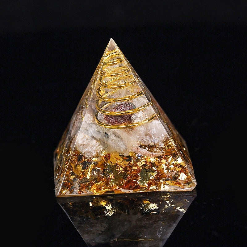 Natural Crystal Chakra Pyramid Ornament with Gravel - Office Desk Decoration | Home Decor