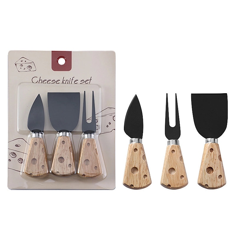 Rubber Handle Wooden Cheese Knife Set with Cardboard Packaging | Kitchen & Dining Cutlery Sets