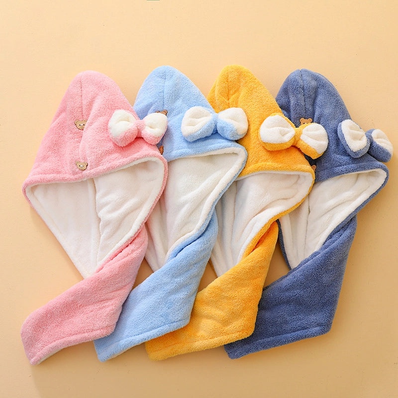 Thickened Double Bow Coral Fleece Hair Towel Wrap for Women | Hair Care Accessories