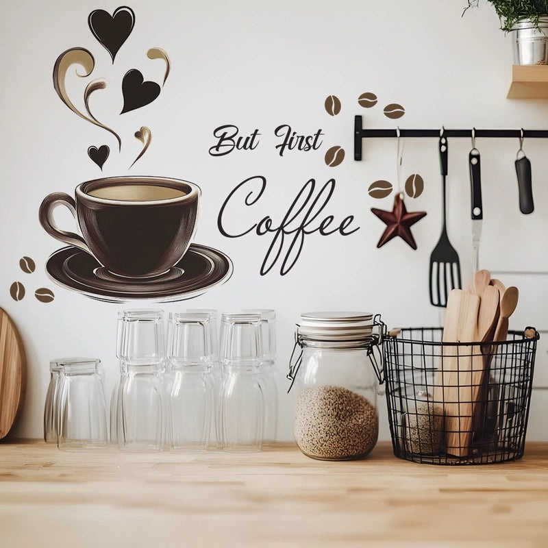 Coffee Cup Heart Shaped Letter PVC Wall Decal Cute Wall Art for Home Cafe Decoration|Home Decor Wall Stickers