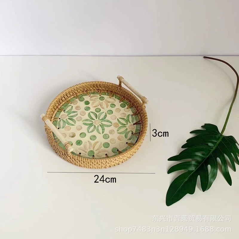 Handwoven Floral Rattan Shell Storage Basket for Casual Home Décor|Home Storage & Organization