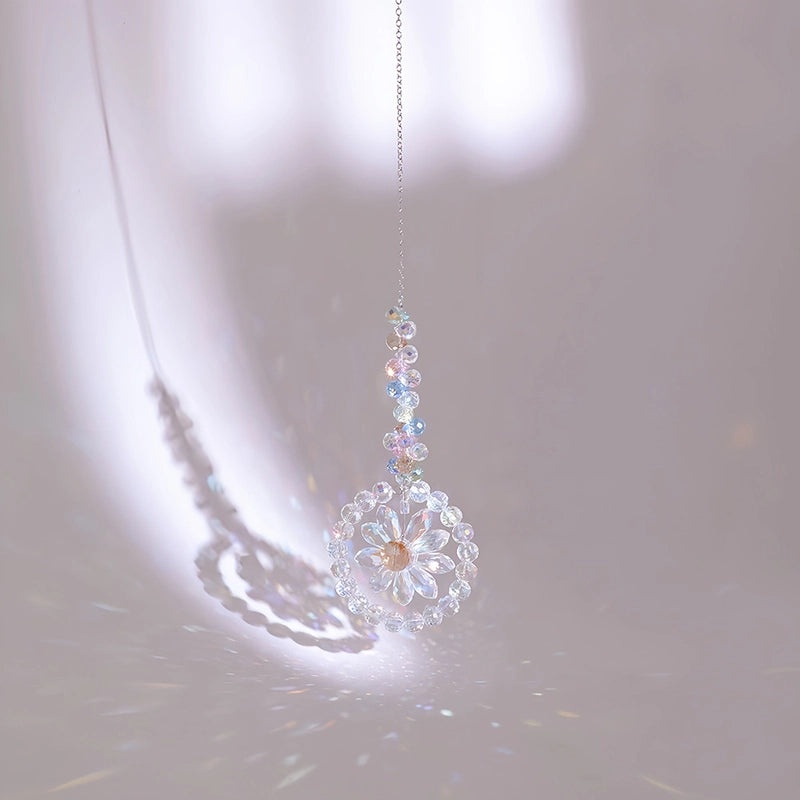 Minimalist Floral Crystal Glass Suncatcher Wind Chime Wall Decor | Home Decor Accessories