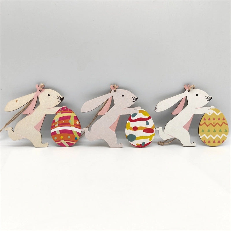 Elegant Easter Wooden Rabbit Hanging Ornament for Home Party Decorations | Home Decor