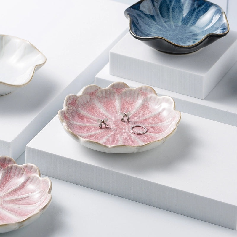 Ceramic Lotus Jewelry Plate Blue Pink Nordic Style Snack Tray Household Storage Dish|Home Decor & Storage