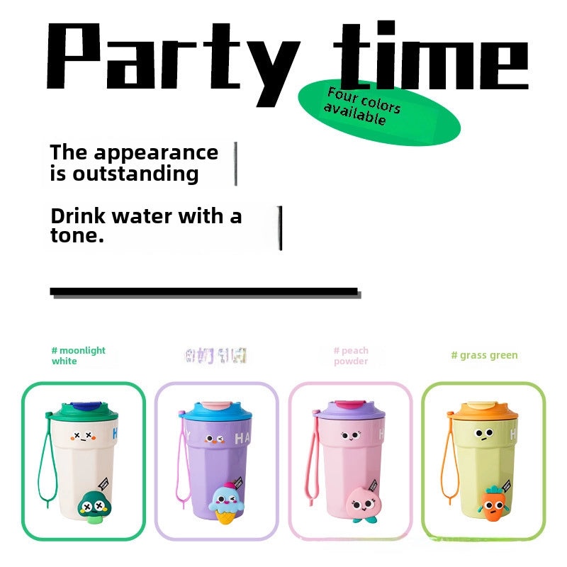 Cartoon Plastic Coffee Cup for Girls | High Color Value, Heat Resistant, Drop-proof, Portable, Custom Logo Printing | Drinkware