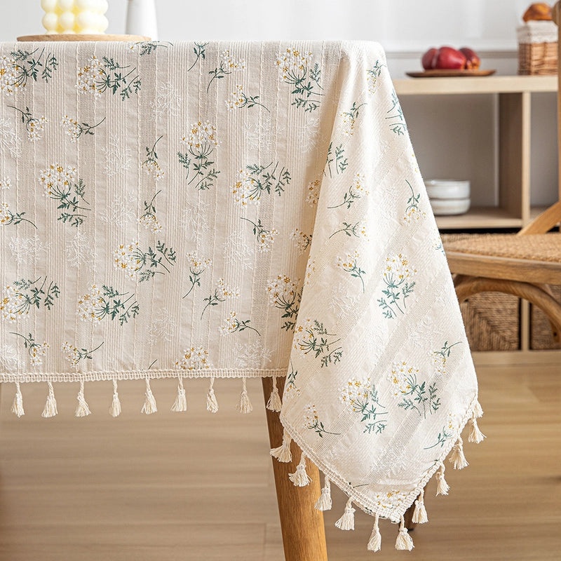 Fresh Daisy Floral Cotton Linen Tablecloth for Coffee and Dining Tables|Home Decor Table Linens
