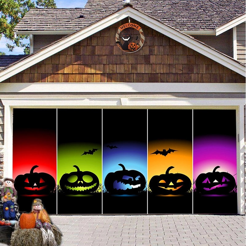 Halloween Pumpkin Hanging Banner Cloth Horror Garage Door Tapestry Decoration|Home Decor