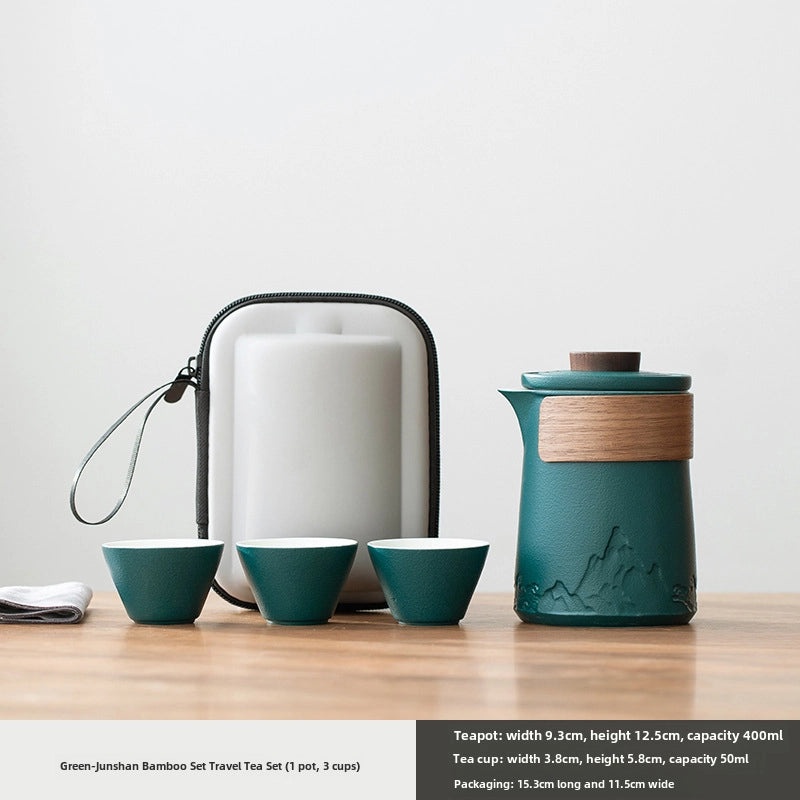 Portable Travel Tea Set | One Pot Three Cups | Complete Kung Fu Tea Set for Outdoor & Business Gift | Tea Accessories