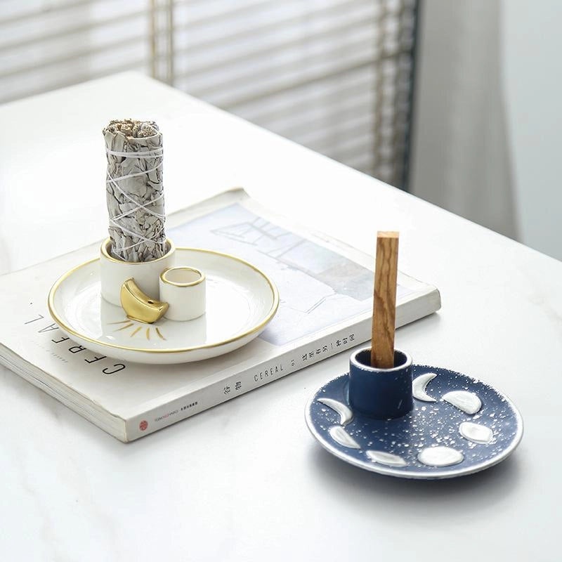 Ceramic Holy Wood Incense Burner with Sage Base and Burning Tray from Peru | Home Decor & Incense Accessories