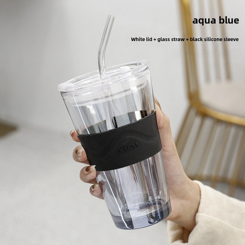 Northern Lights Glass Straw Cup Portable Household Student Drinkware Trendy Couple Small High-Value Cup|Kitchen & Dining