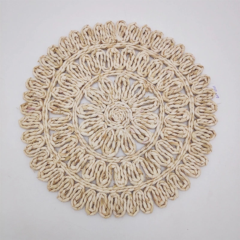 Hand-Woven Corn Husk Grass Flower Mat for Dining Table Insulation Coaster Pot Bowl Mat|Kitchen & Dining Accessories