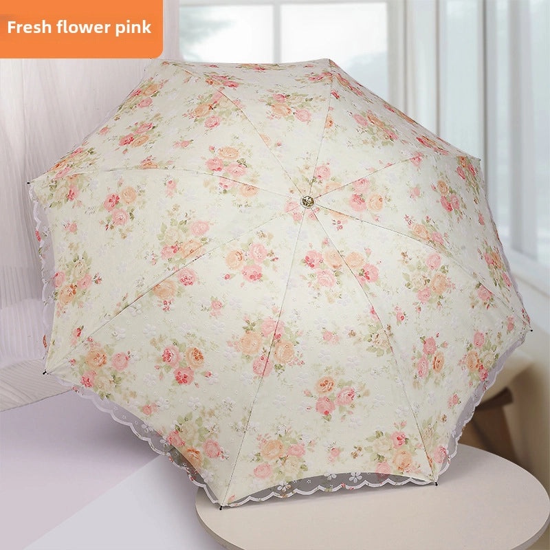 Goddess Princess Double Layer Lace Foldable Umbrella for Women | Sun & Rain Protection | Black Sunshade Umbrellas | Women's Accessories
