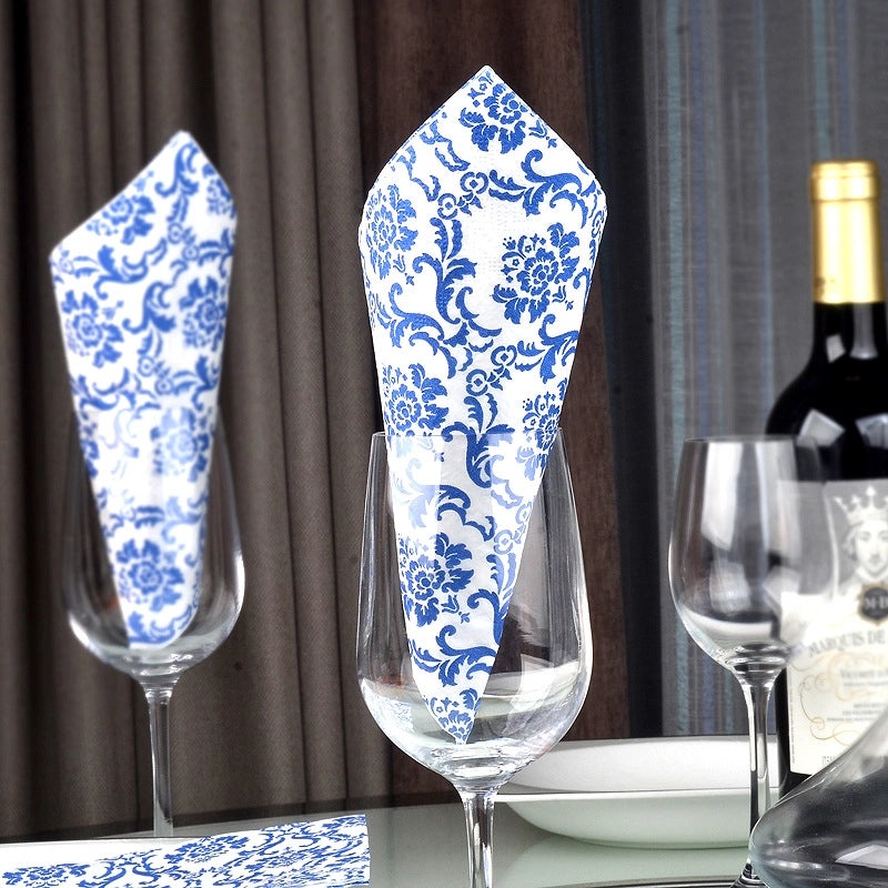 Home Kitchen Virgin Wood Pulp Dining Napkins Blue and White Porcelain
