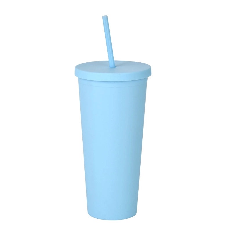 24oz Double-layer Frosted Plastic Straw Cup with Lid | Drinkware & Tumblers