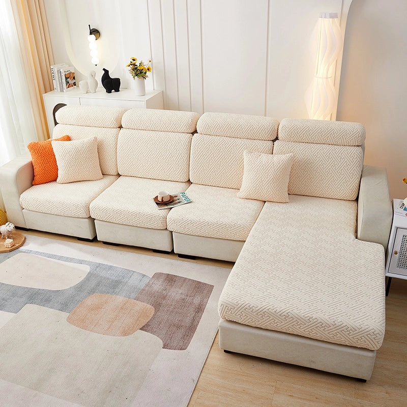 Solid Color Jacquard Sofa Cushion Cover Set Non-slip Polyester Modern Simple Design|Home Decor & Furniture