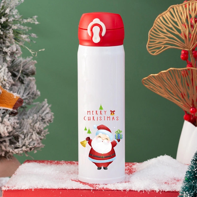 Christmas Stainless Steel Thermos Cup with Cute Santa Claus Design | Holiday Drinkware