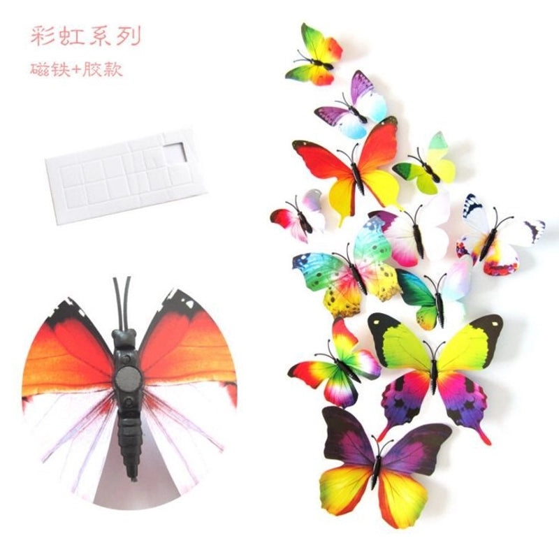 3D Butterfly Wall Stickers with Glue Imitation Decorative Fridge Magnets for Wedding Home Decor|Home Decor & Wall Art