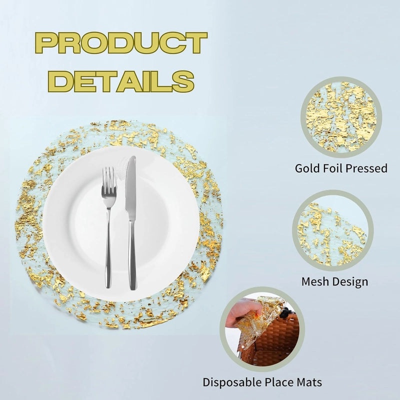 Disposable Gold Foil Round Placemat Metal Grid Design Elegant Table Mat | Tableware & Dining Accessories