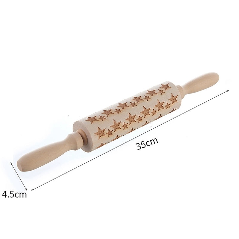 Holiday Wooden Baking Rolling Pin Christmas Tree Elk Snowflake Pattern