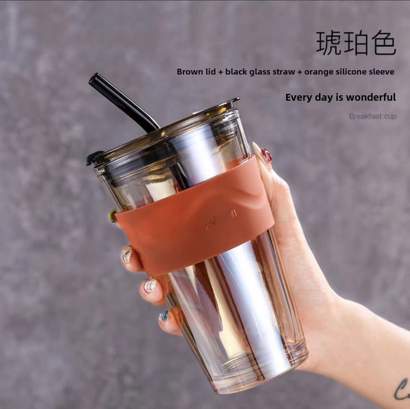 Northern Lights Glass Straw Cup Portable Household Student Drinkware Trendy Couple Small High-Value Cup|Kitchen & Dining
