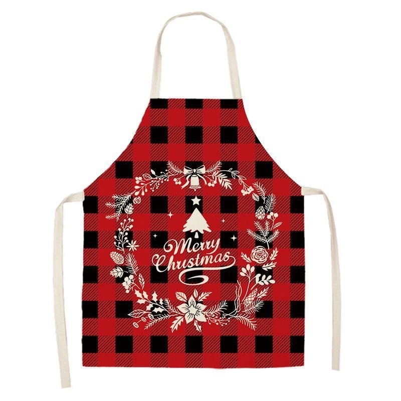 Christmas Santa Claus Stripe Snowflake Linen Apron Holiday Kitchen Accessory|Kitchen & Dining