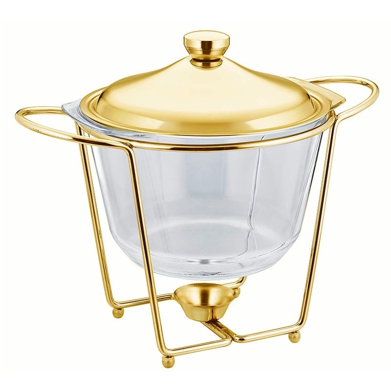 耐热玻璃炉圆形酒精加热金色自助餐锅带盖恒温保温锅|厨房用品
