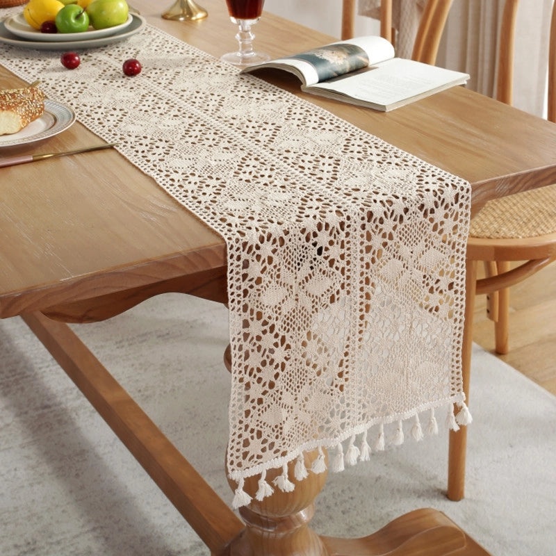 Retro Floral Crochet Tassel Table Flag for Tea Table Decoration | Home Decor & Table Linens