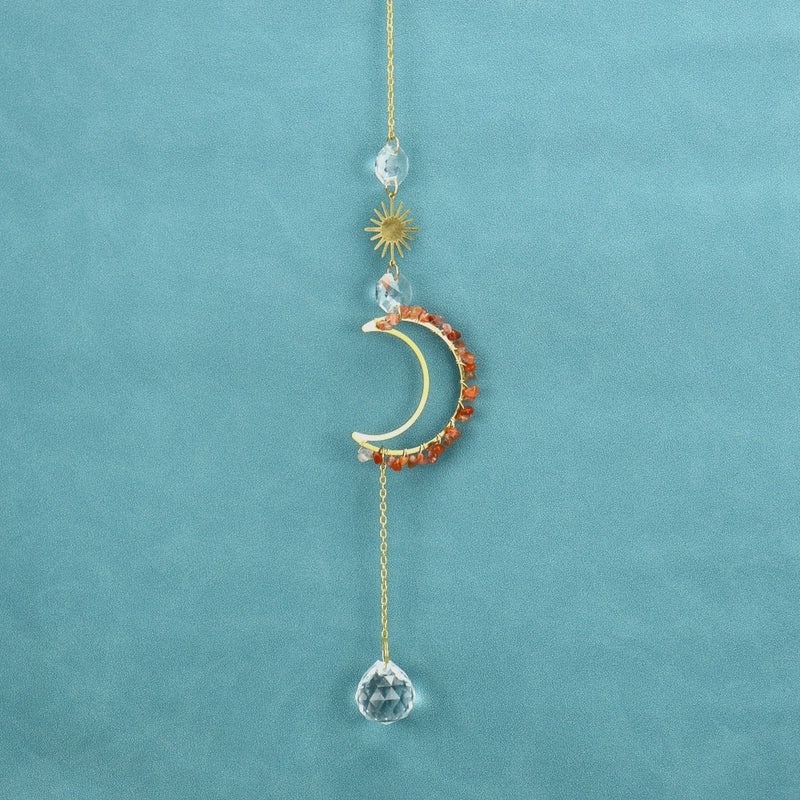 Moon Agate Chinoiserie Style Plated Pendant Necklace|Jewelry & Accessories