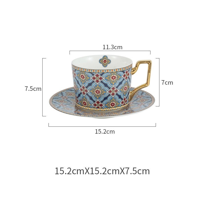 Retro Geometric Devil's Eye White Porcelain Mug with Placemat Set | Kitchen & Dining Accessories