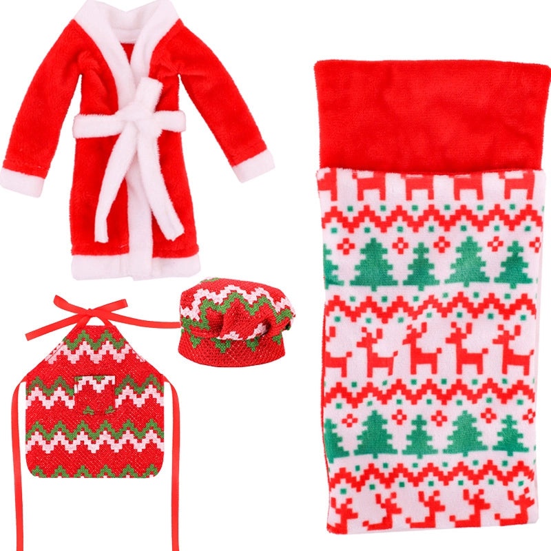 Christmas Elf Doll Accessories Set 4 pcs 26-30cm Bobby Doll Sleeping Bag Chef Clothes Nightgown|Doll Accessories