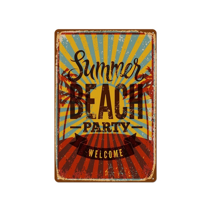 Beach Vintage Tin Sign Coffee Shop Wall Art Home Decor Frameless Hanging Painting|Home Decor