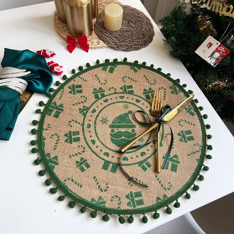 Elegant Christmas Floral Cotton Linen Placemat Single Piece|Home Decor & Tableware