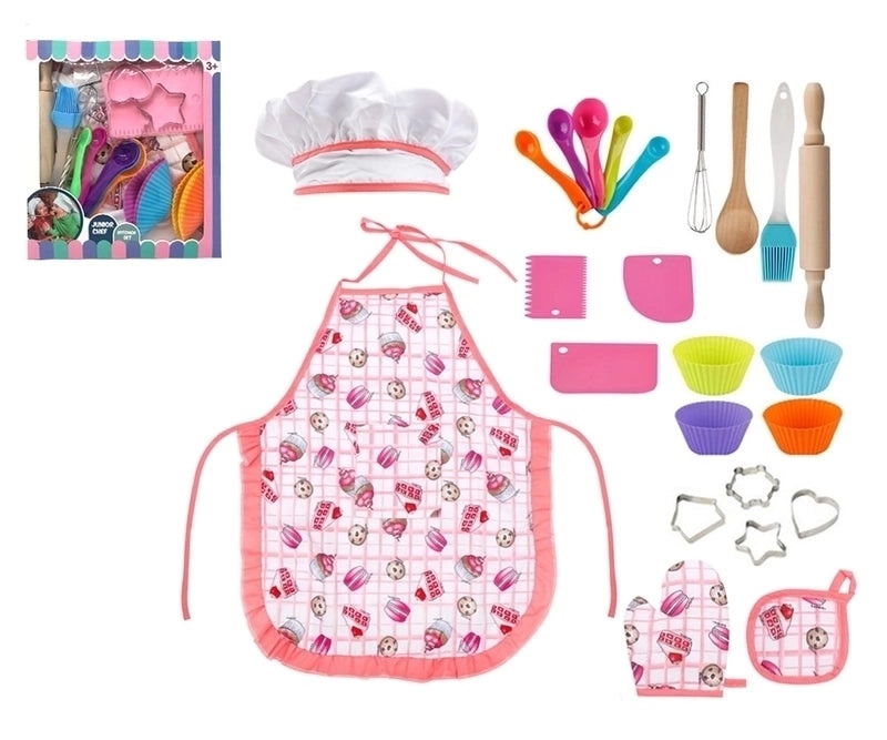 Kids Baking Apron with Cartoon Tool Set Play Kitchen Toy for Pretend Cooking|Kids & Baby > Toys > Role Play & Dress Up